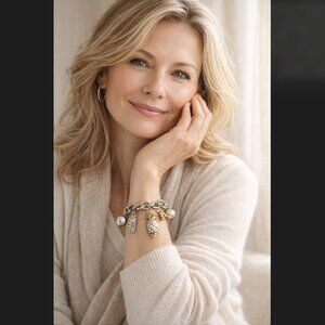 J. Jill Charm Bracelet Fruit Chunky Chain Gold Silver Whimsical Resort Boho NWT